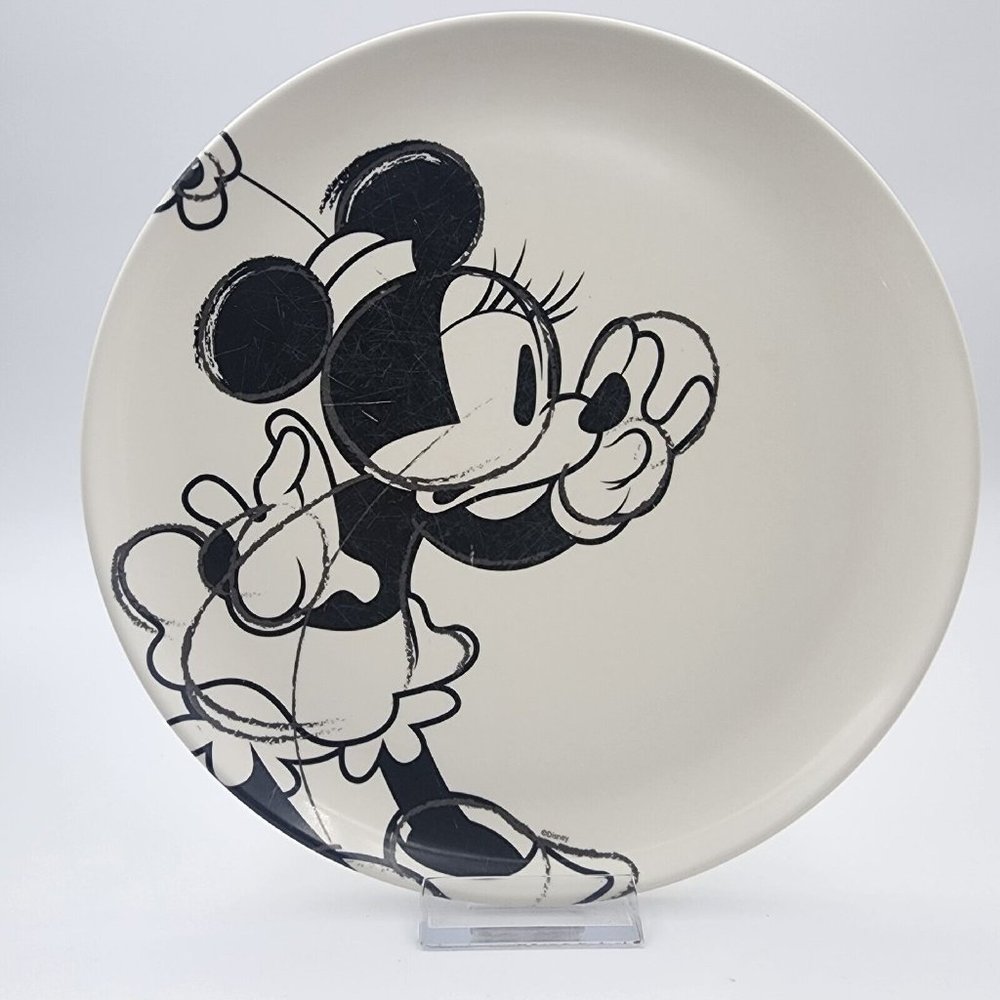 Zak Designs Disney Minnie Mouse Dinner Plate Melamine Sketch Black White 10 in